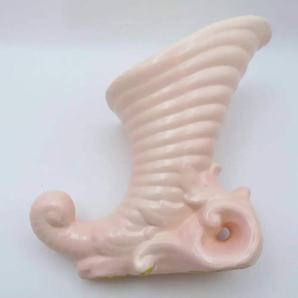 Vintage Pink Cornucopia Vase Pair, Horn of Plenty Art Pottery Mantel Vases
